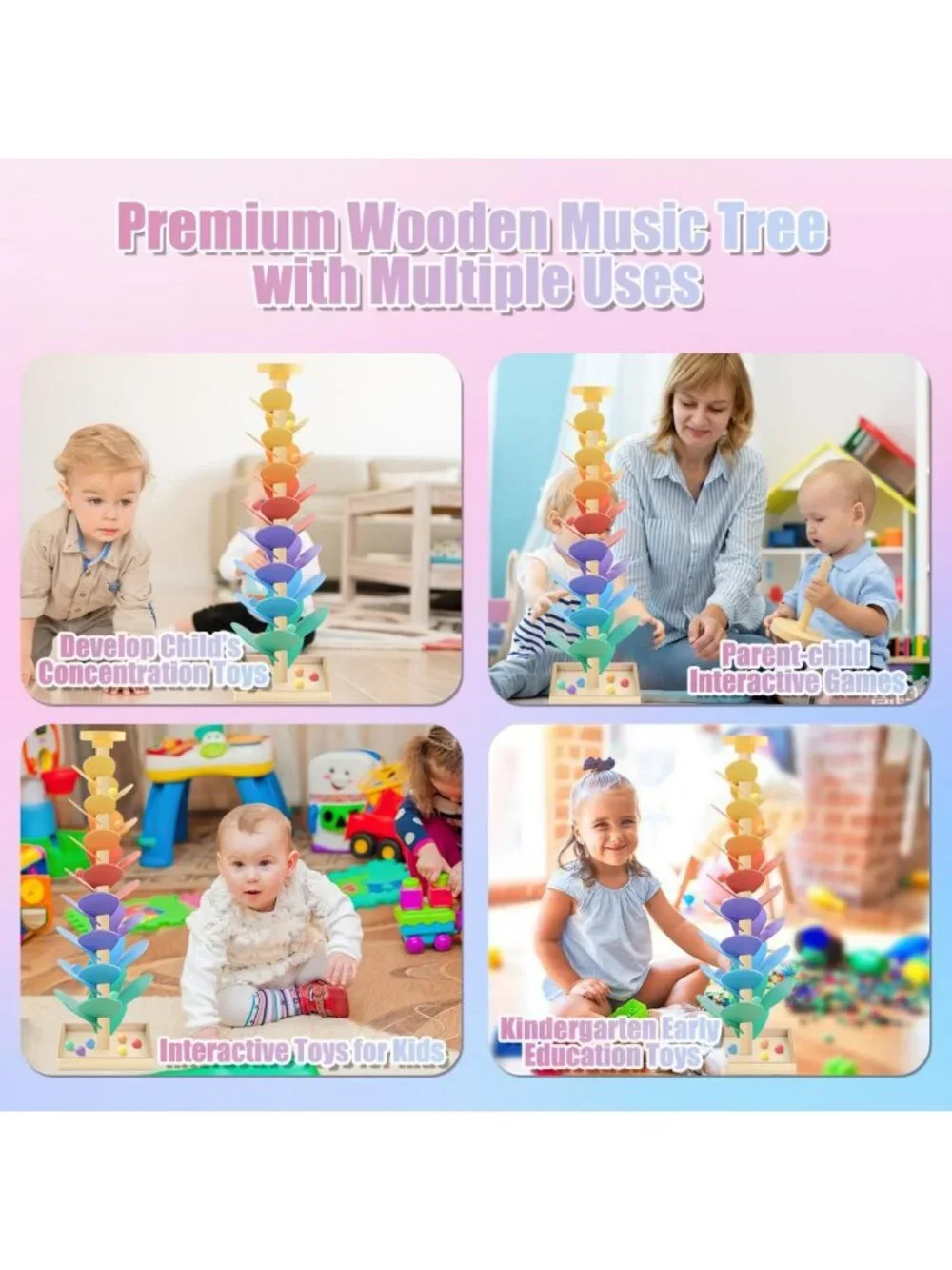 Wooden Marble Run Music Tree Toy | Montessori Learning Game for Kids 3+ | Color